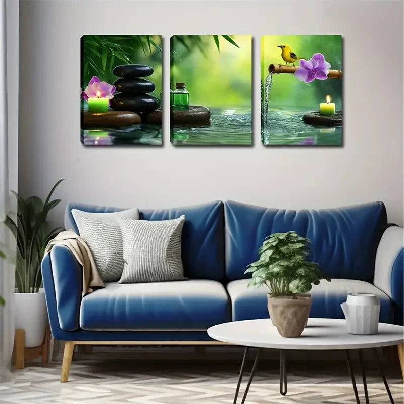 3pcs Realistic Green Candle Landscape Wall Art Set Canvas Framed 40x60cm - High Quality Print 100% Australian Made Wall Canvas Ready to Hang