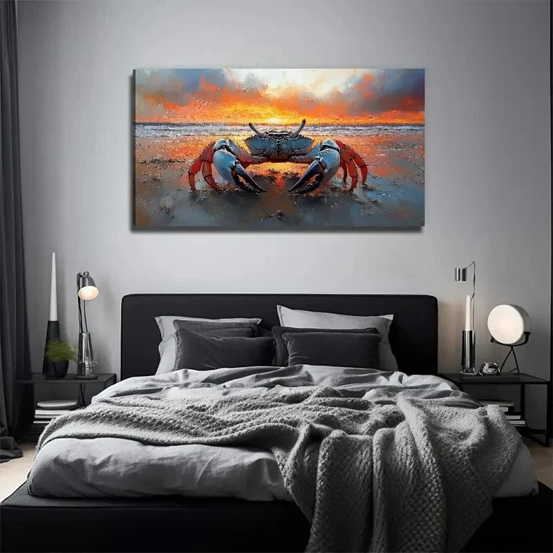 Big Crab On The Beach Suitable Wall Art Canvas Office Home Room Framed 80x45cm