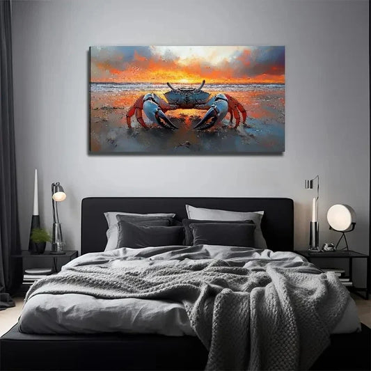 Big Crab On The Beach Suitable Wall Art Canvas Office Home Room Framed 80x45cm