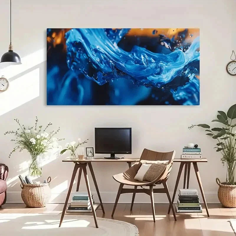 Vividness Modern Abstract Blue Wall Art Canvas Office Home Room Framed 120x60cm