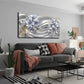 Light Blue Flowers Golden Wall Art Canvas Office Home Room Framed 120x60cm
