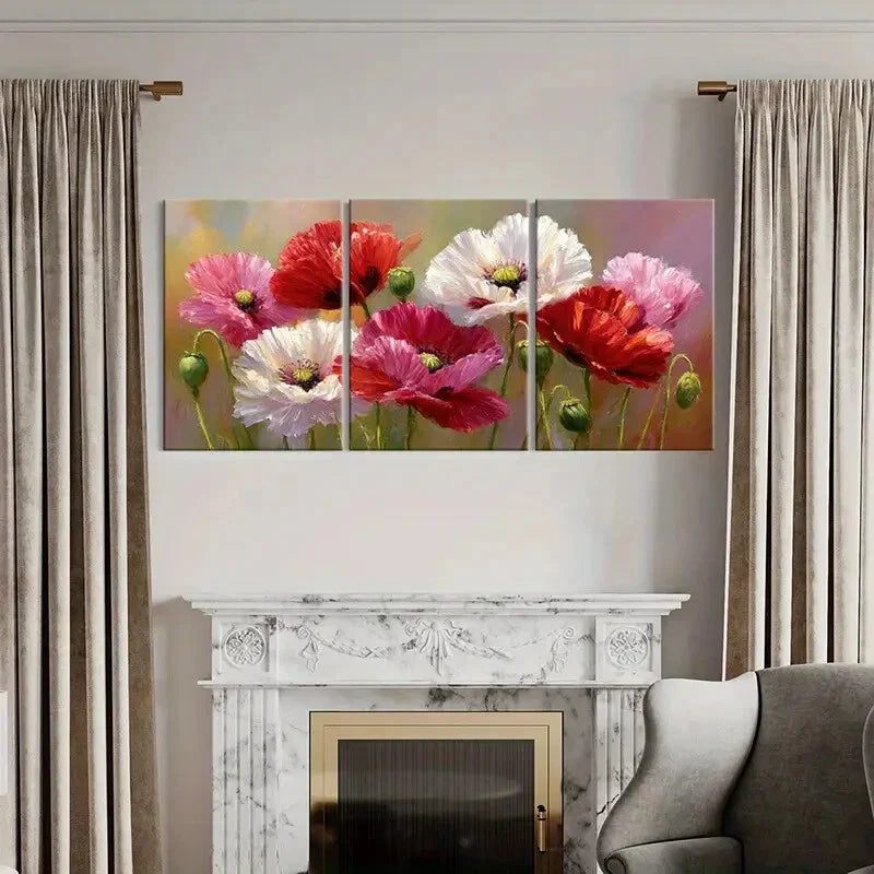 3pcs Floral Vibrant Colors Abstract Design Metal Print Ready to Hang Art