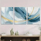 3pcs Abstract Blue and Golden Swirls Metal Print Ready to Hang Art