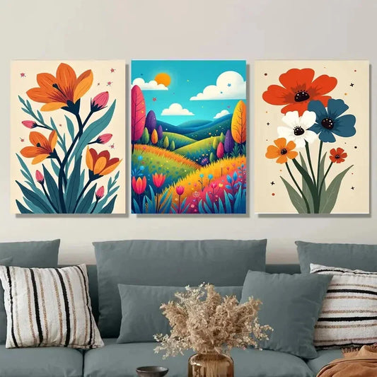 3pcs Colorful Floral Landscape Vibrant Modern Wall Art Set Canvas Framed 40x60cm - High Quality Print 100% Australian Made Wall Canvas Ready to Hang