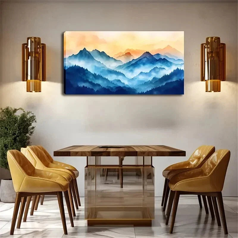 Serene Forest Blue Hues Décor Wall Art Canvas Office Home Room Framed 120x60cm