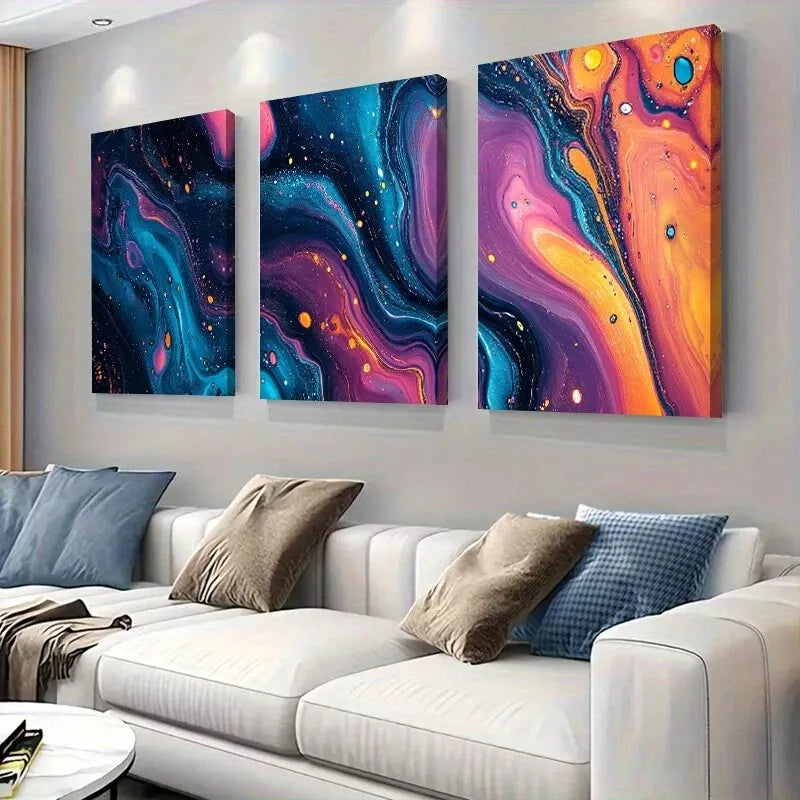 3pcs  Cosmic Fluid Abstract Galaxy Swirl Wall Art Set Canvas Framed 40x60cm - High Quality Print 100% Australian Made Wall Canvas Ready to Hang