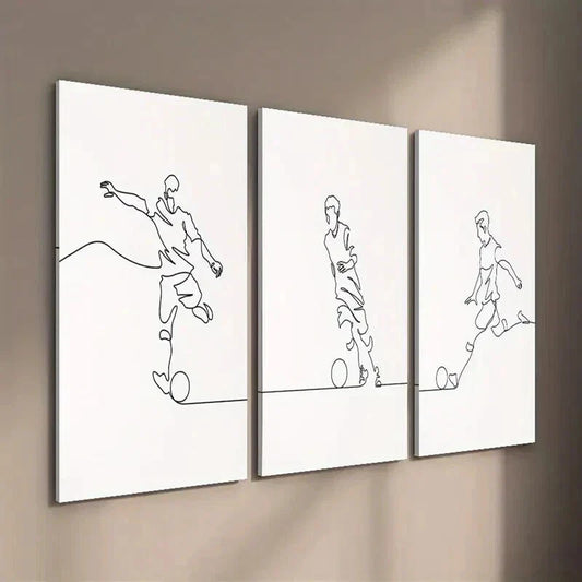 3pcs Soccer Player Minimalist Line Decor Wall Art Set Canvas Framed 40x60cm - High Quality Print 100% Australian Made Wall Canvas Ready to Hang