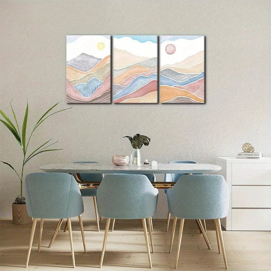 3pcs Mountain Sunrise and Sunset Abstract Marbling Metal Print Ready to Hang Art