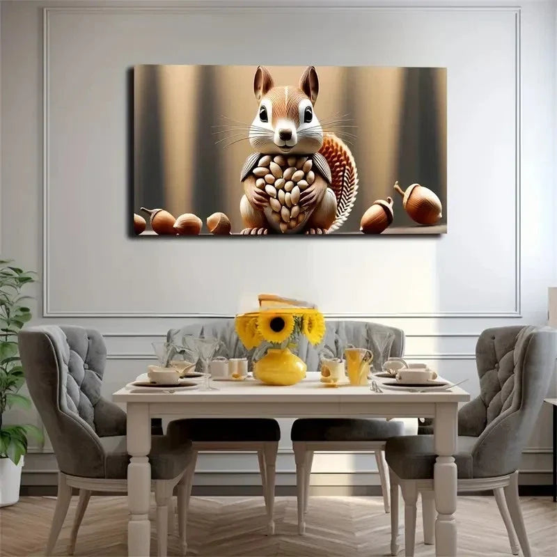 Squirrel Pine Cone Fun Wall Art Canvas Office Home Room Framed 120x60cm
