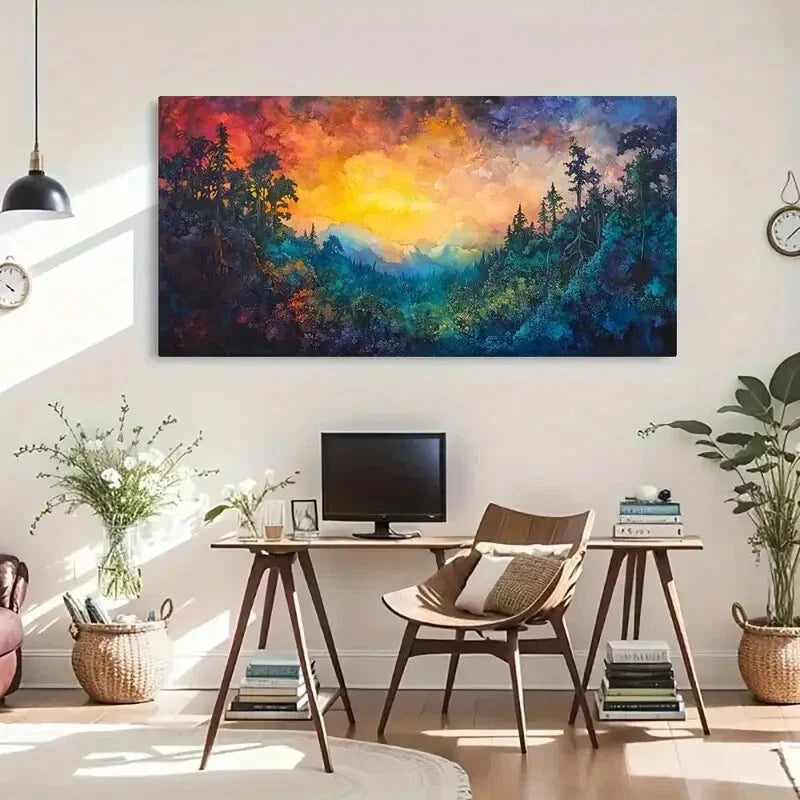 Sunset Forest Tree Dramatic Sky Wall Art Canvas Office Home Room Framed 120x60cm