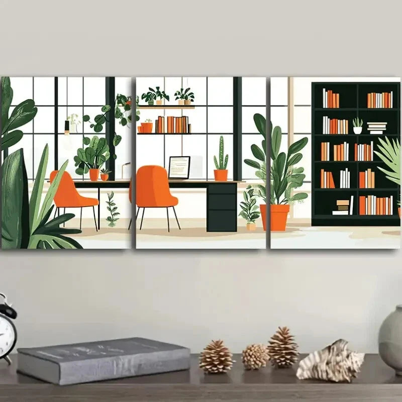3pcs Houseplants Painting Modern Home Perfect Wall Art Set Canvas Framed 40x60cm - High Quality Print 100% Australian Made Wall Canvas Ready to Hang
