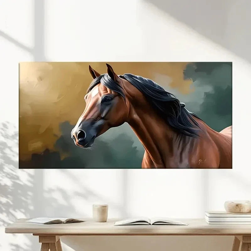 Horses Brown Manes Wall Art Canvas Office Home Room Framed 80x45cm