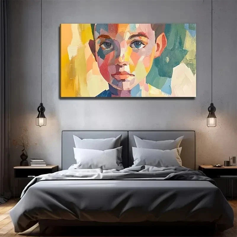Vibrant Abstract Design Face Wall Art Canvas Office Home Room Framed 120x60cm