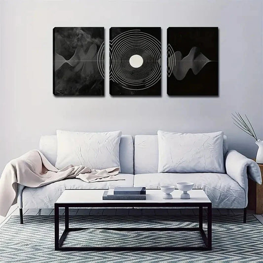 3pcs Black & White Geometric Wall Art Set Canvas Framed 40x60cm - High Quality Print 100% Australian Made Wall Canvas Ready to Hang