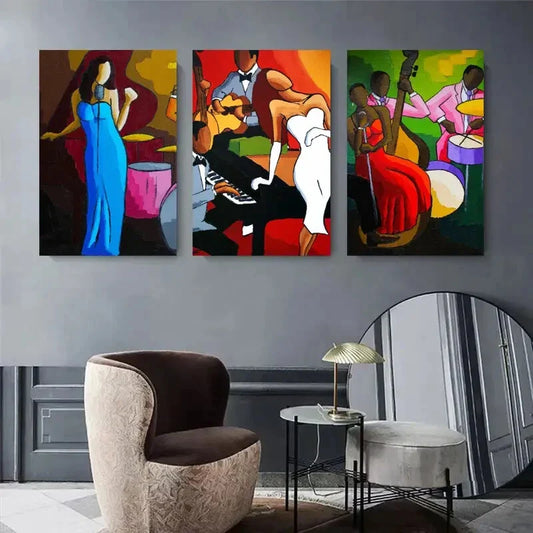 3pcs Abstract Jazz Musician Piano, Drums Metal Print Ready to Hang Art