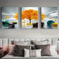 3pcs Golden Tree and Elk Modern Deer and Abstract Metal Print Ready to Hang Art