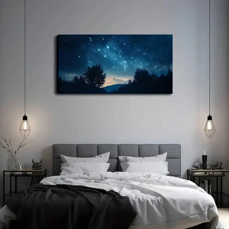 Night Sky Minimalist Realistic Wall Art Canvas Office Home Room Framed 120x60cm