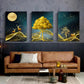 3pcs Golden Deer and Tree Enchanted Forest Metal Print Ready to Hang Art