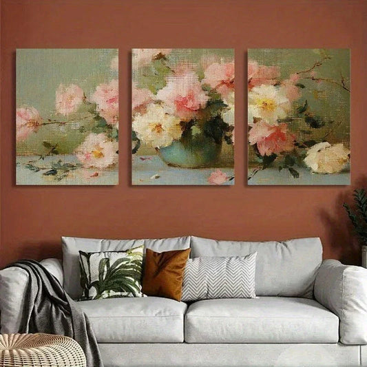3pcs Floral Vase Modern Fantasy Metal Print Ready to Hang Art