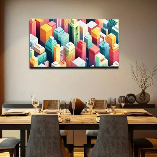 Vibrant Cityscape Colorful Wall Art Canvas Office Home Room Framed 80x45cm