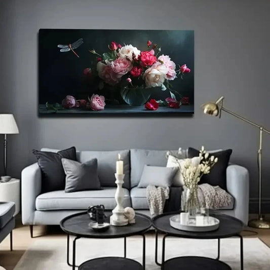 Mixed Flower Bouquet Glass Wall Art Canvas Office Home Room Framed 120x60cm