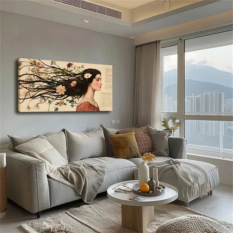 Abstract Woman's Long Hair Wall Art Canvas Office Home Room Framed 120x60cm
