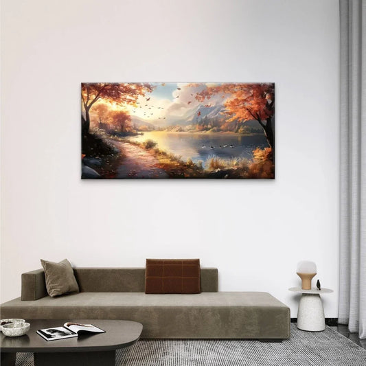 Scenery Pathway Sunrise Nature Wall Art Canvas Office Home Room Framed 80x45cm