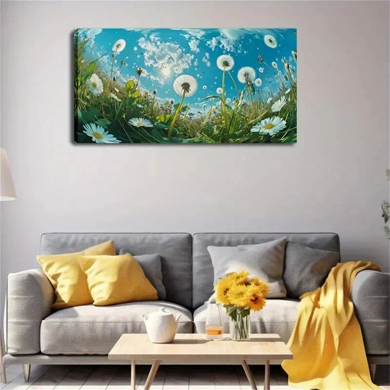 Dandelions Top-Down Shouting Wall Art Canvas Office Home Room Framed 80x45cm