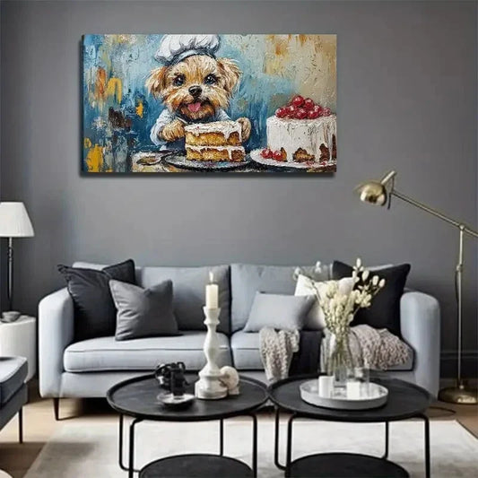 Dog Cake Decor Suitable Wall Art Canvas Office Home Room Framed 120x60cm