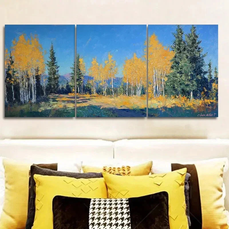 3pcs Autumn Birch Forest Vibrant Fall Colors Metal Print Ready to Hang Art