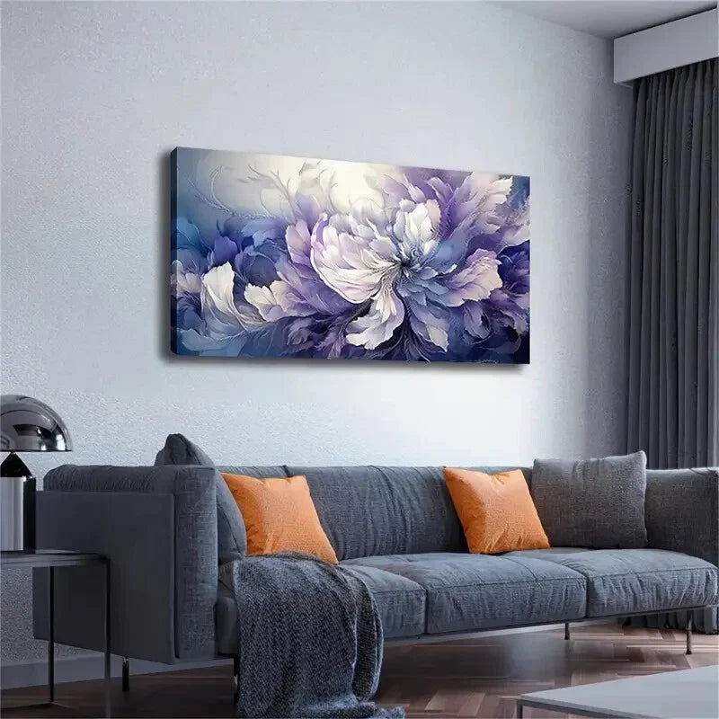 Unique Floral Design Feather Wall Art Canvas Office Home Room Framed 80x45cm