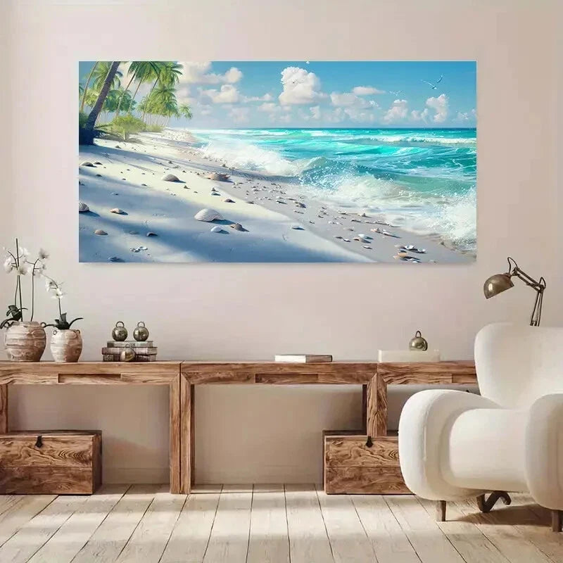 Cloudy Sky Seashore Beach Wall Art wall canvas office home room framed 120x60cm