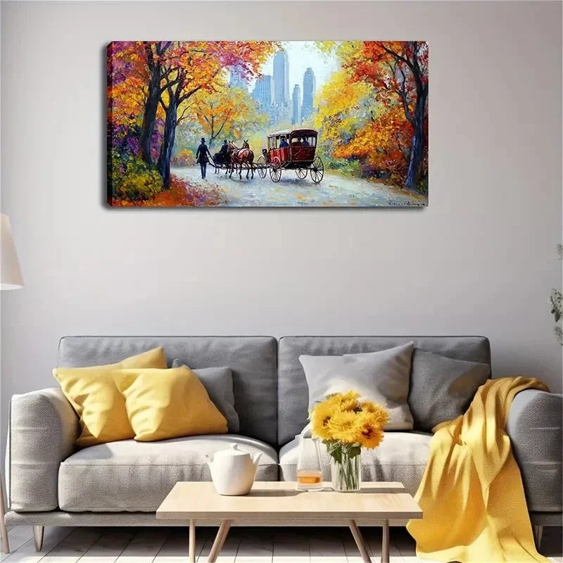 Vintage Horse-Drawn Carriage Wall Art Canvas Office Home Room Framed 120x60cm
