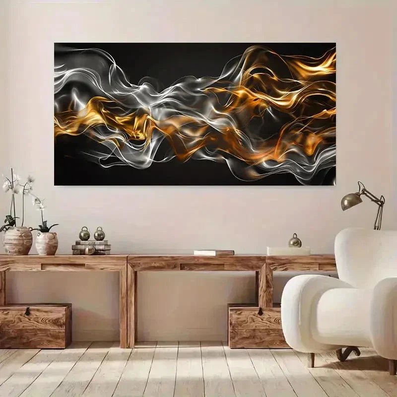 Modern Orange & Black Smoke Wall Art Canvas Office Home Room Framed 120x60cm
