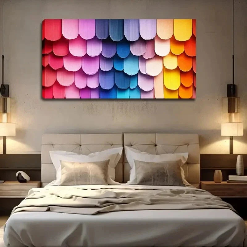 Vibrant Colorful Fish Scale Wall Art Canvas Office Home Room Framed 120x60cm