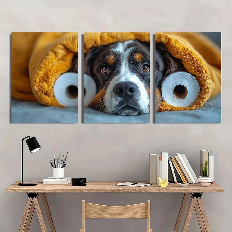 3pcs Bernard Dog Humorous Whimsical Animal Metal Print Ready to Hang Art
