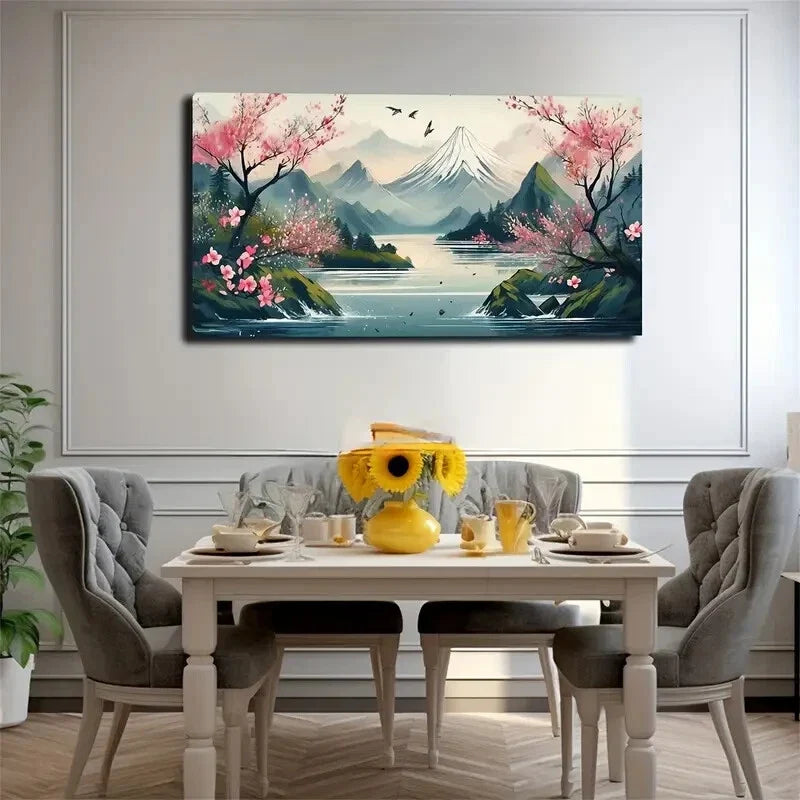 Mount Fuji Surrounded Clouds Wall Art Canvas Office Home Room Framed 120x60cm