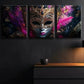 3pcs Gorgeous Venetian Masks Dark Perfect Wall Art Set Canvas Framed 40x60cm - High Quality Print 100% Australian Made Wall Canvas Ready to Hang