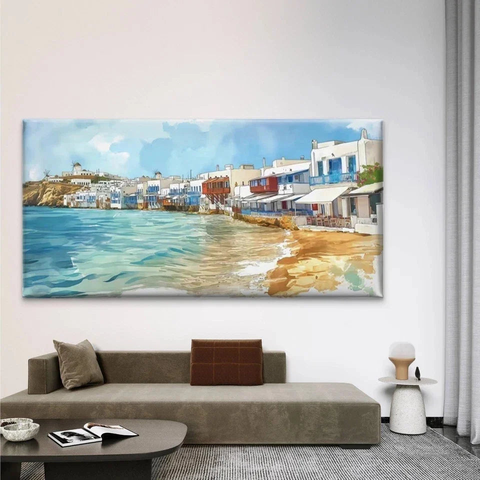 Greek Island-Inspired Seaside Wall Art Canvas Office Home Room Framed 120x60cm