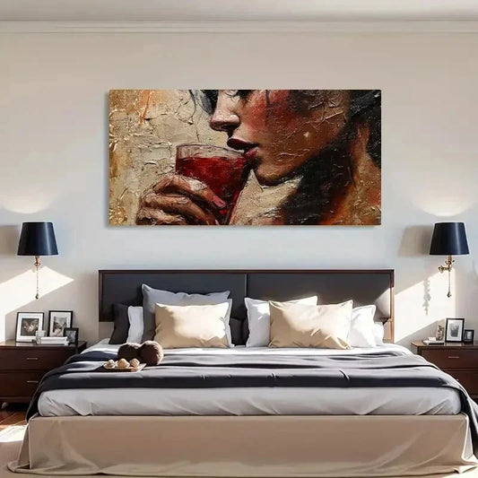 Elegant Woman Wine Glass Wall Art Canvas Office Home Room Framed 120x60cm
