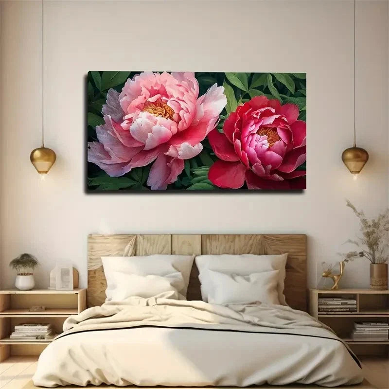 Vibrant Pink Peonies Wall Art Canvas Office Home Room Framed 80x45cm