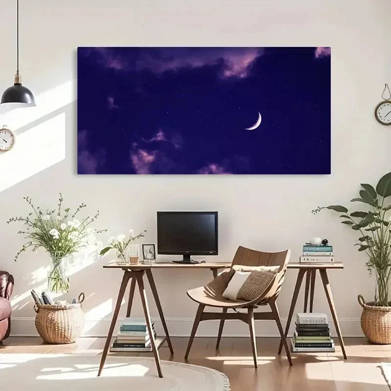 Serene Full Moon Night Sky Wall Art Canvas Office Home Room Framed 120x60cm