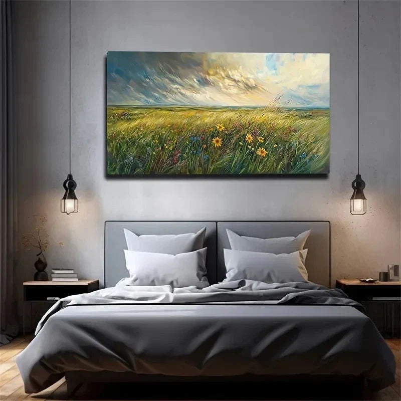 Wind Wild Flowers Wall A Wall Art Canvas Office Home Room Framed 120x60cm