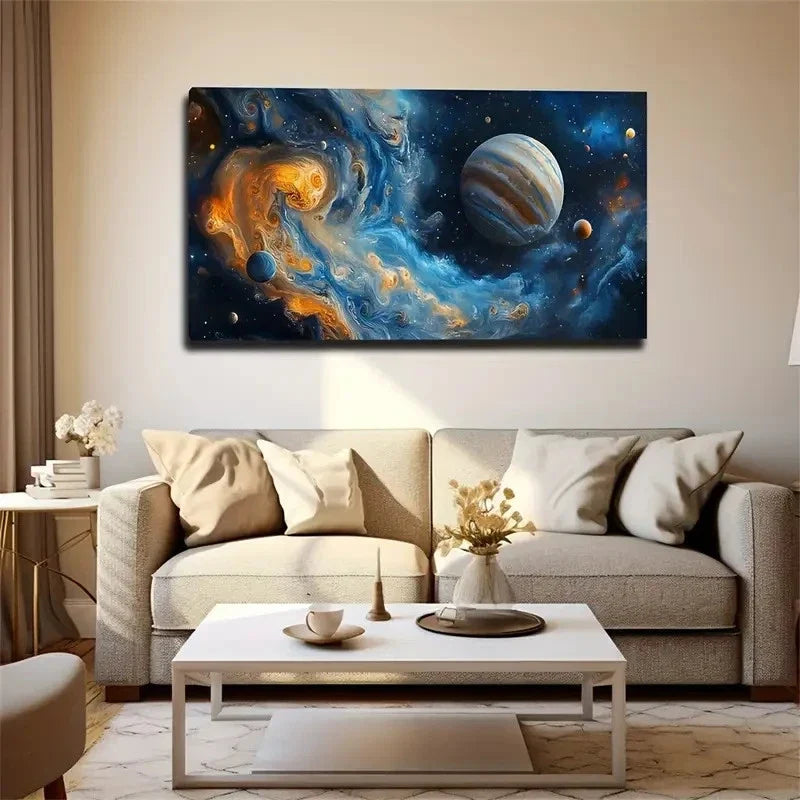 Design With Planets & Nebulae Wall Art Canvas Office Home Room Framed 120x60cm