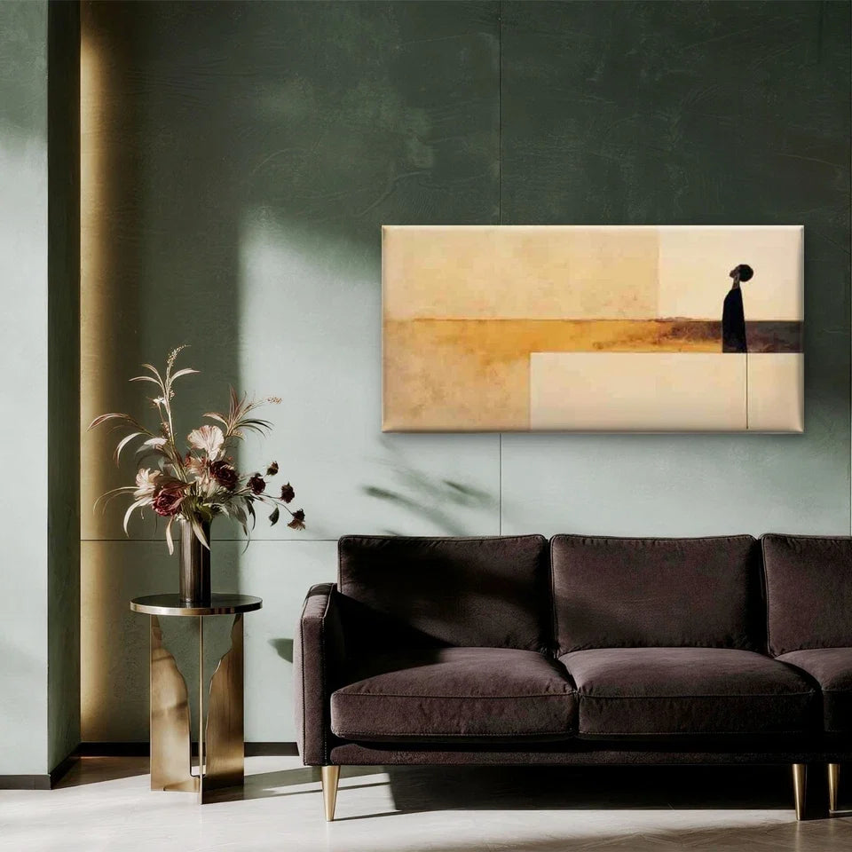 Abstract Beige Golden Brown Wall Art Canvas Office Home Room Framed 80x45cm
