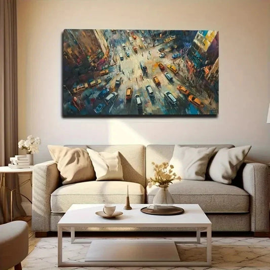 Vibrant Urban Street Scene Wall Art Canvas Office Home Room Framed 80x45cm