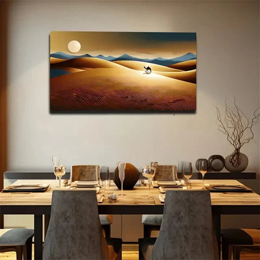 Desert Sunset Camel Wall Art Canvas Office Home Room Framed 120x60cm