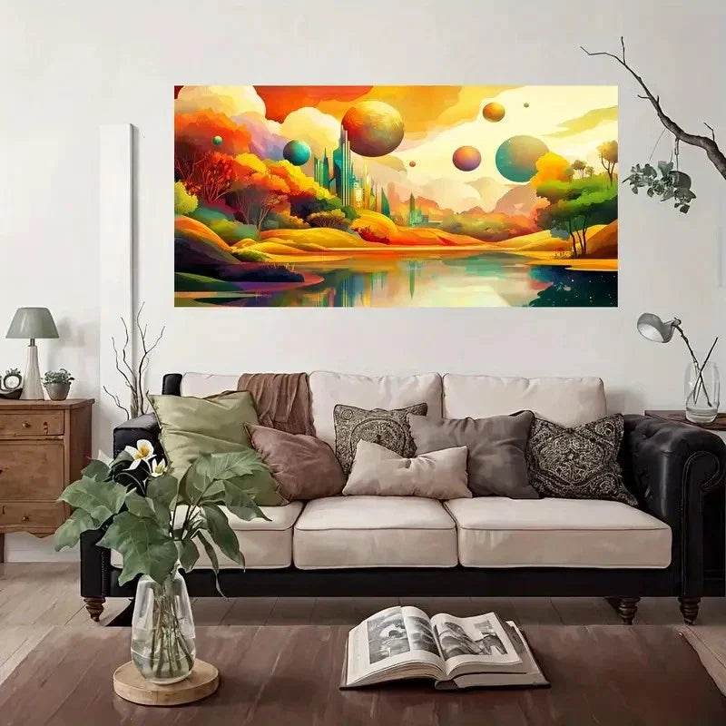 Fantasy Landscape Float Planet Wall Art Canvas Office Home Room Framed 120x60cm