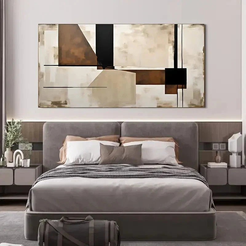 Beige Geometric Shapes Modern Wall Art Canvas Office Home Room Framed 80x45cm