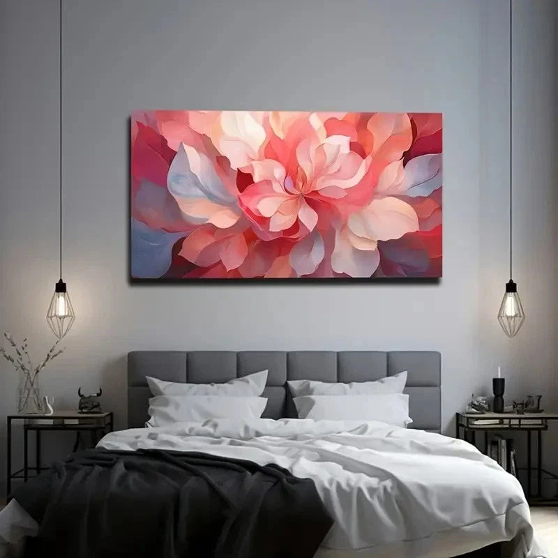 Vibrant Pink Flower Geometric Wall Art Canvas Office Home Room Framed 80x45cm